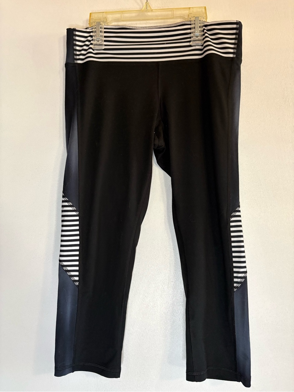 Champion Black Leggings with Black & White Striped Waistband